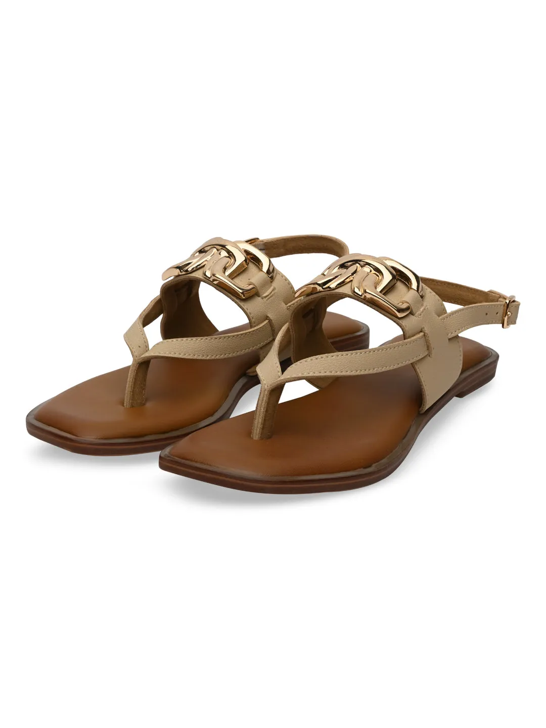 Rocia By Regal Beige Women Buckled Backstrap Sandals