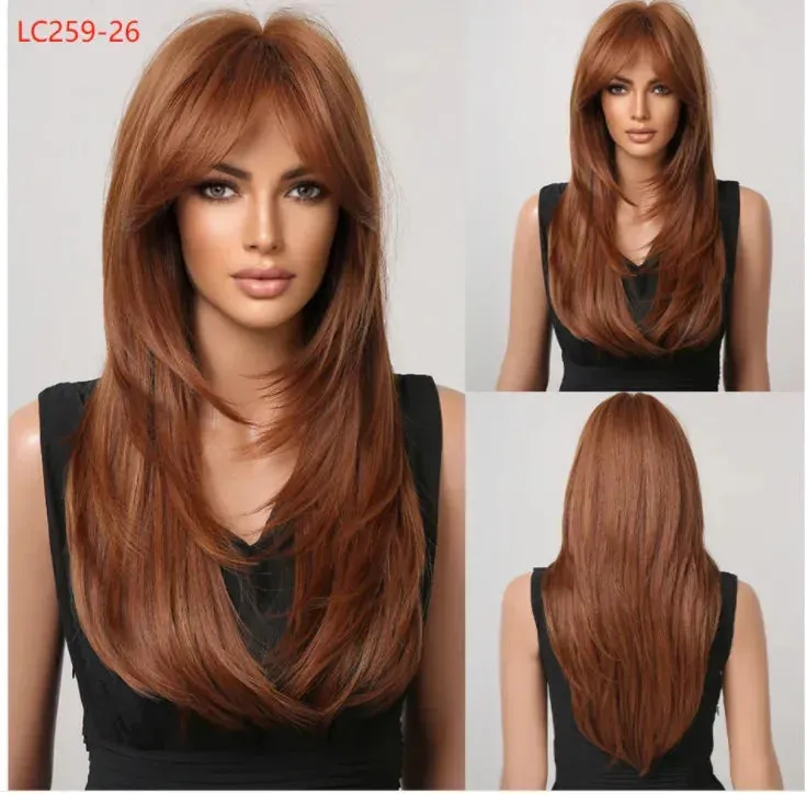 Royal Luxe Straight Bob Wig with Bangs  Dark Brown & Black Synthetic