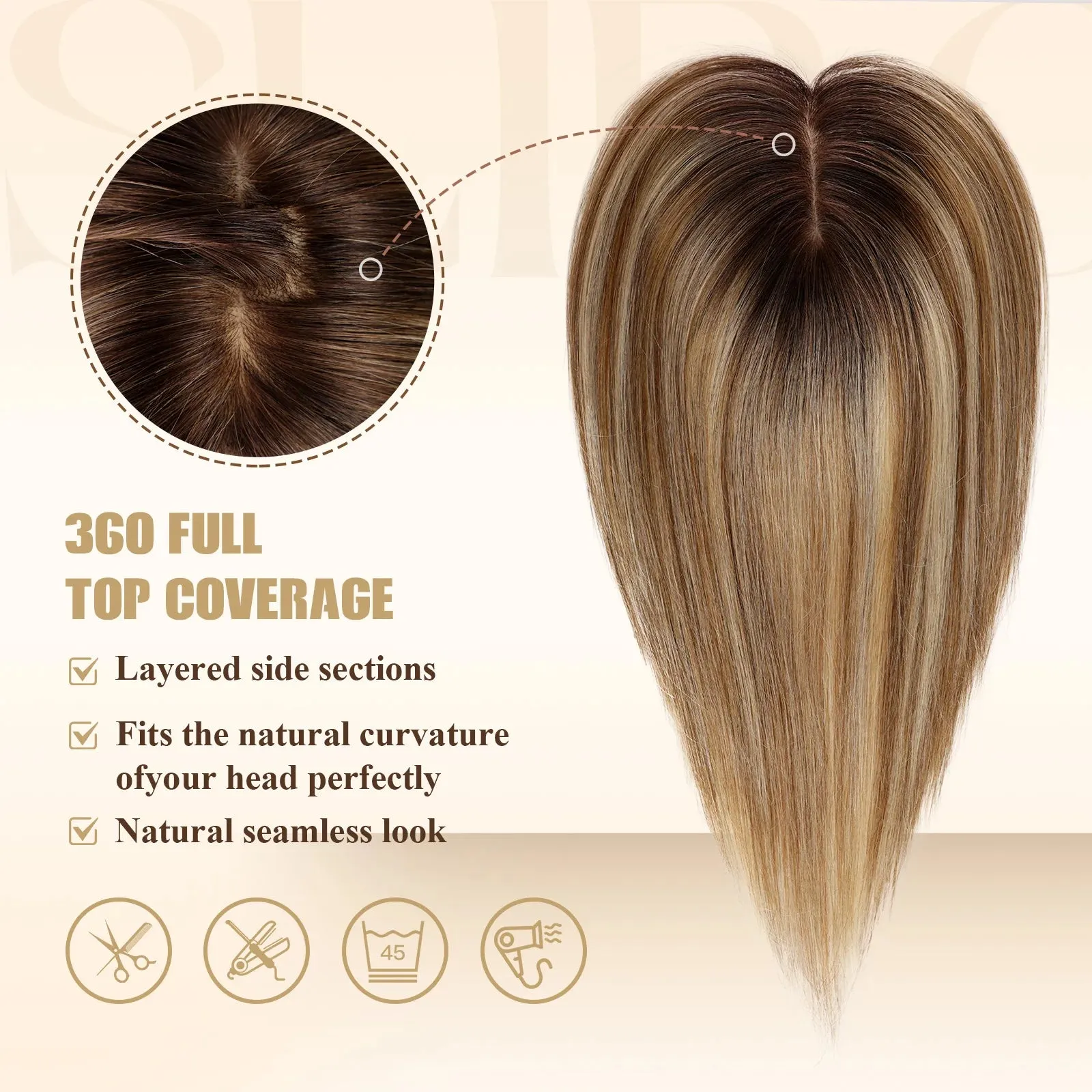 Silk Base Remy Human Hair Toppers  12 Inches