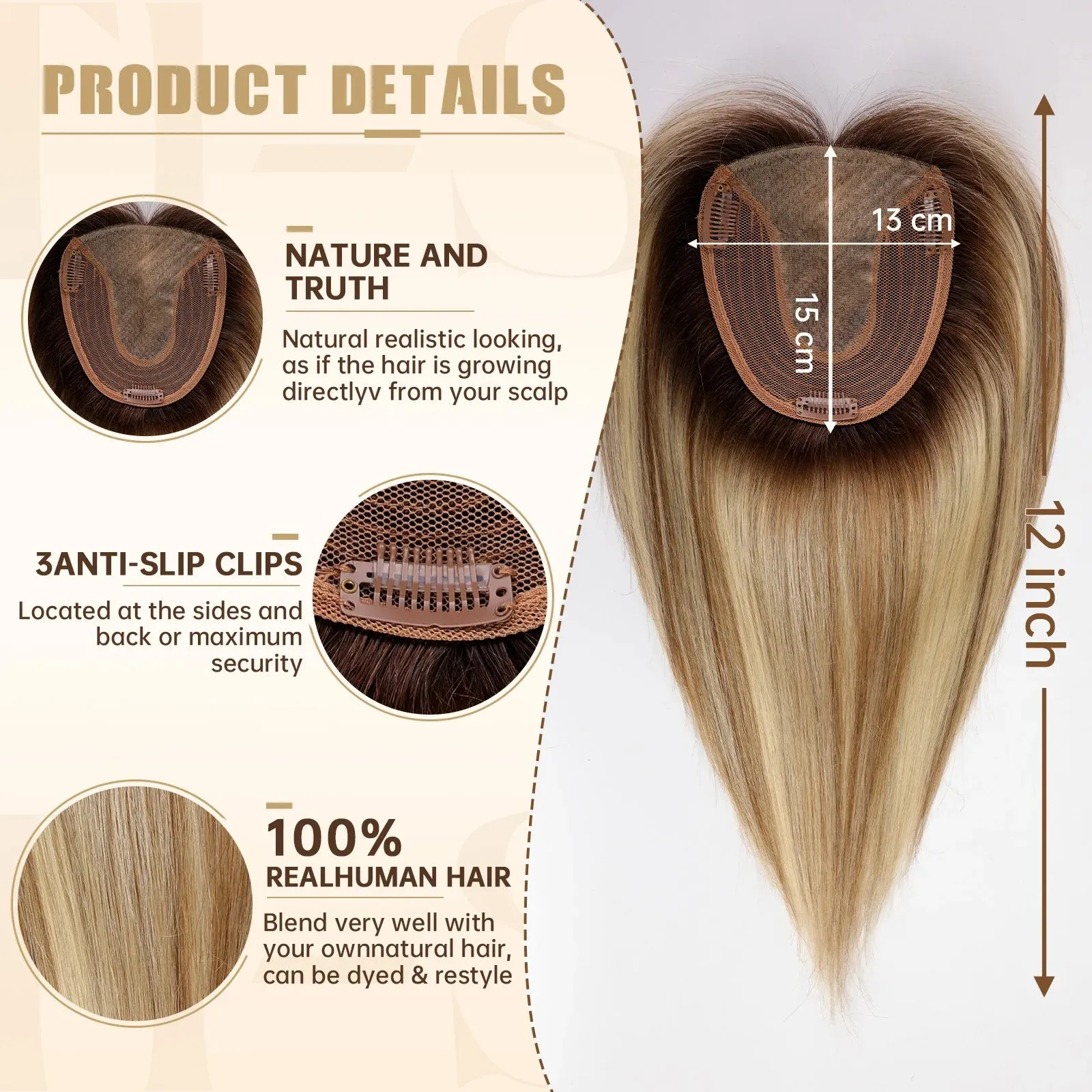 Silk Base Remy Human Hair Toppers  12 Inches