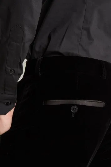 Skinny Fit Black Velvet Dress Trousers