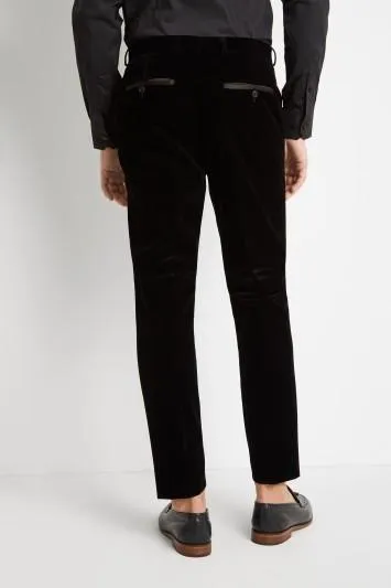 Skinny Fit Black Velvet Dress Trousers