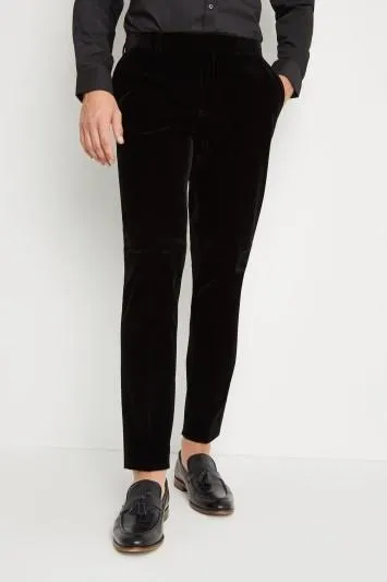 Skinny Fit Black Velvet Dress Trousers
