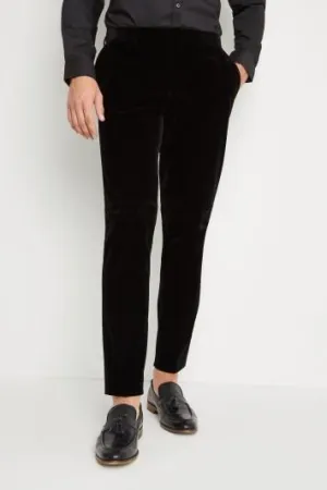 Skinny Fit Black Velvet Dress Trousers