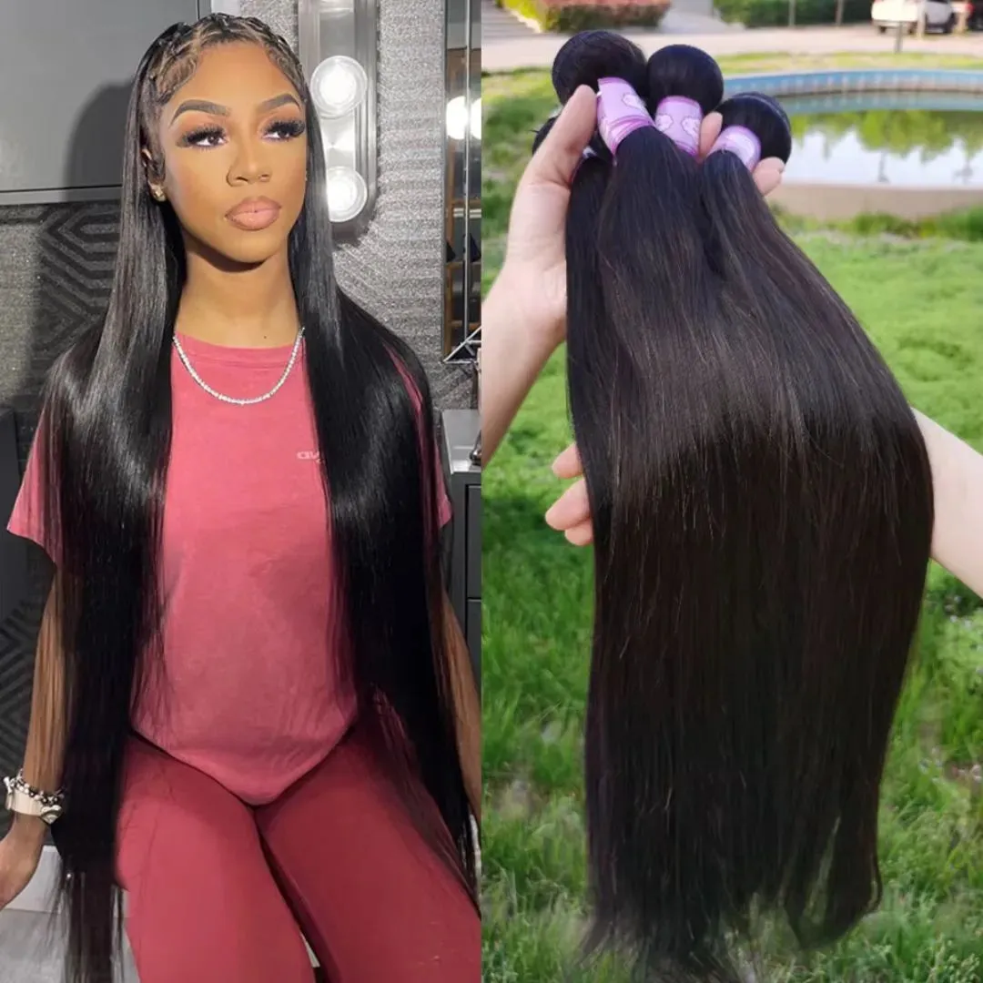 Straight Brazilian Virgin Human Hair Bundles  3 Pieces, 10-40 Inches