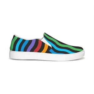 Uniquely You Womens Sneakers - Rainbow Stripe Style Canvas Sports Shoes / Slip-On by inQue.Style
