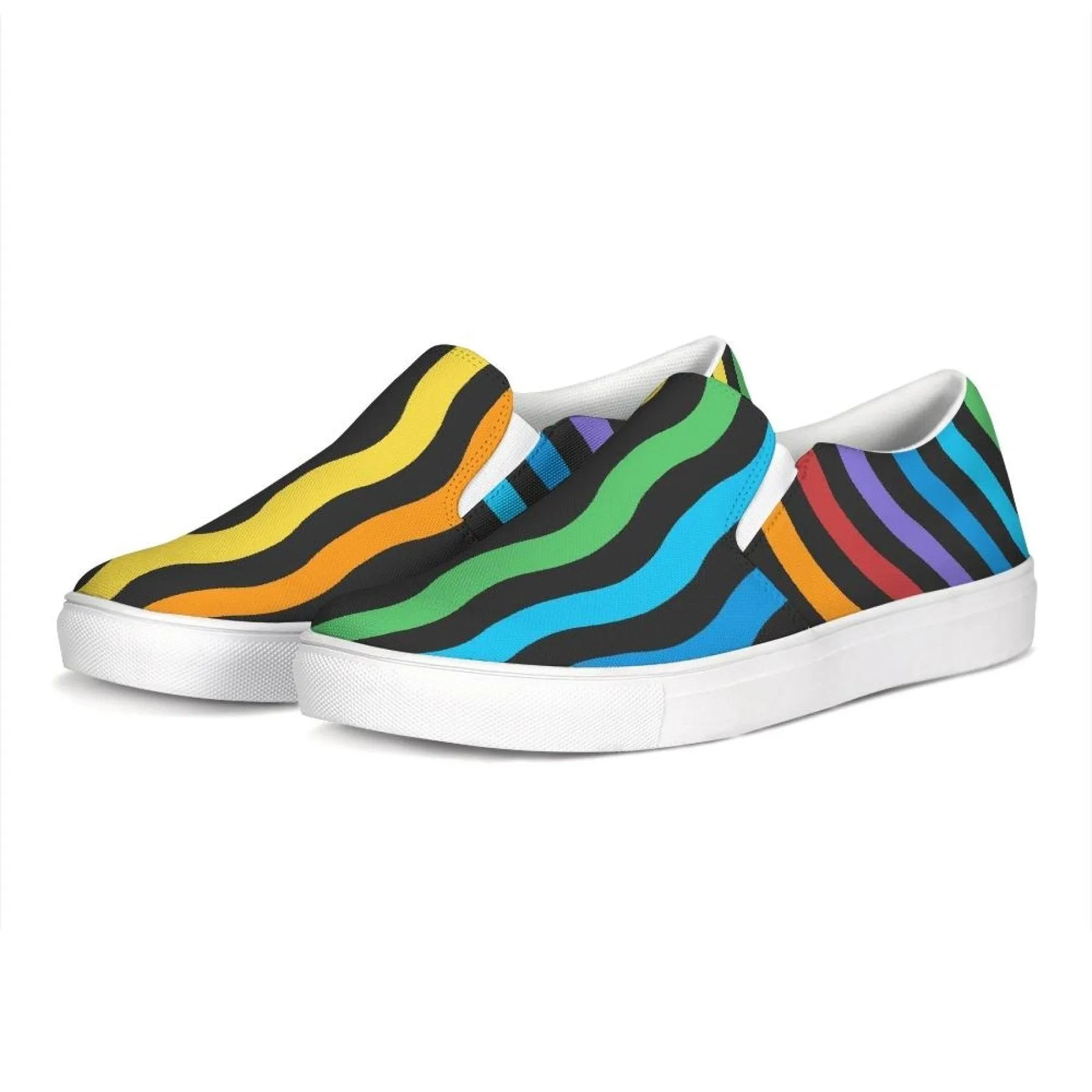 Uniquely You Womens Sneakers - Rainbow Stripe Style Canvas Sports Shoes / Slip-On by inQue.Style