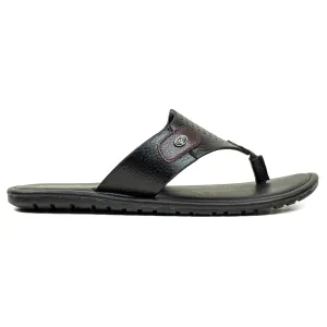 Vibrant Men's Black Leather Toe-Post Sandal – Stylish & Comfortable Casual Wear