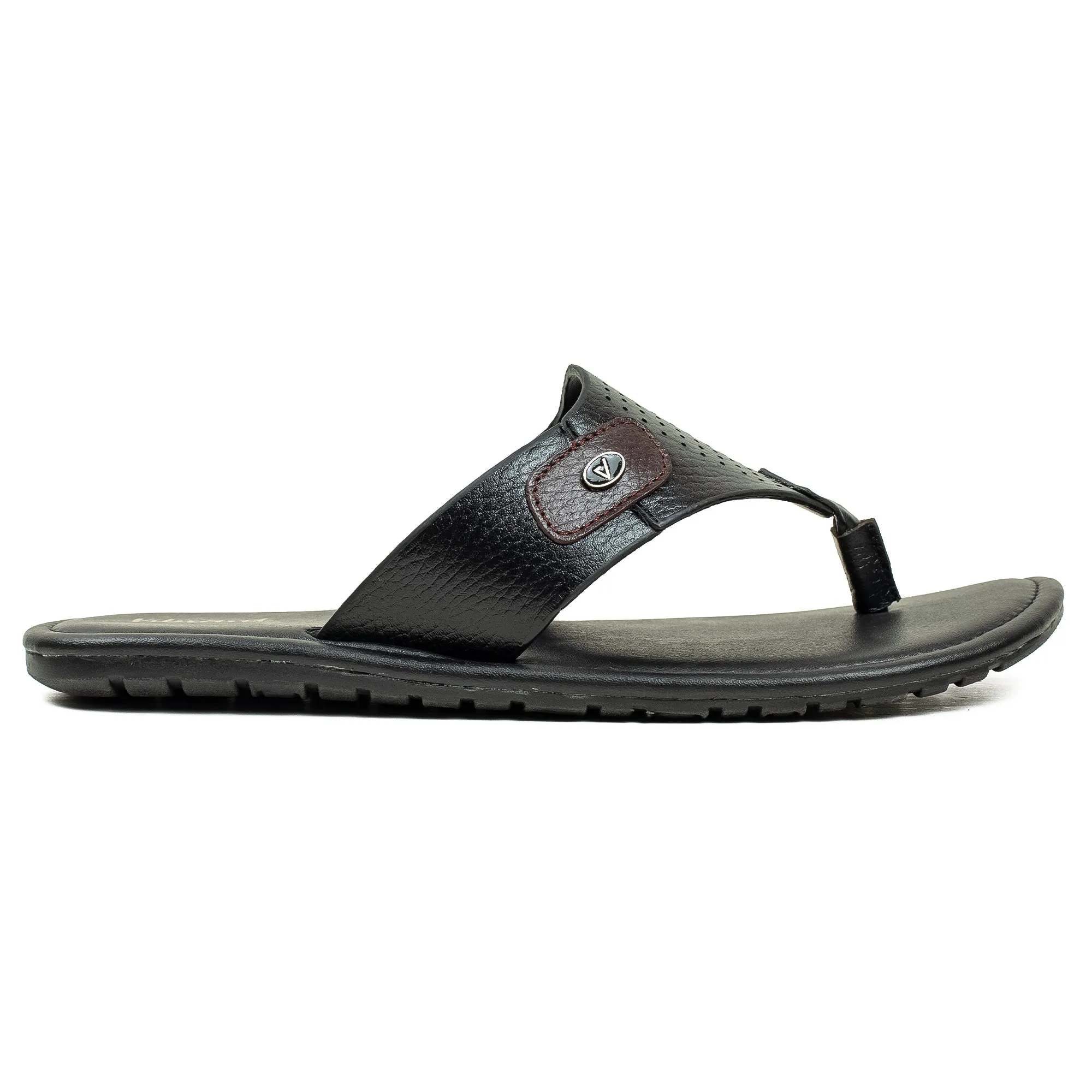Vibrant Men's Black Leather Toe-Post Sandal – Stylish & Comfortable Casual Wear