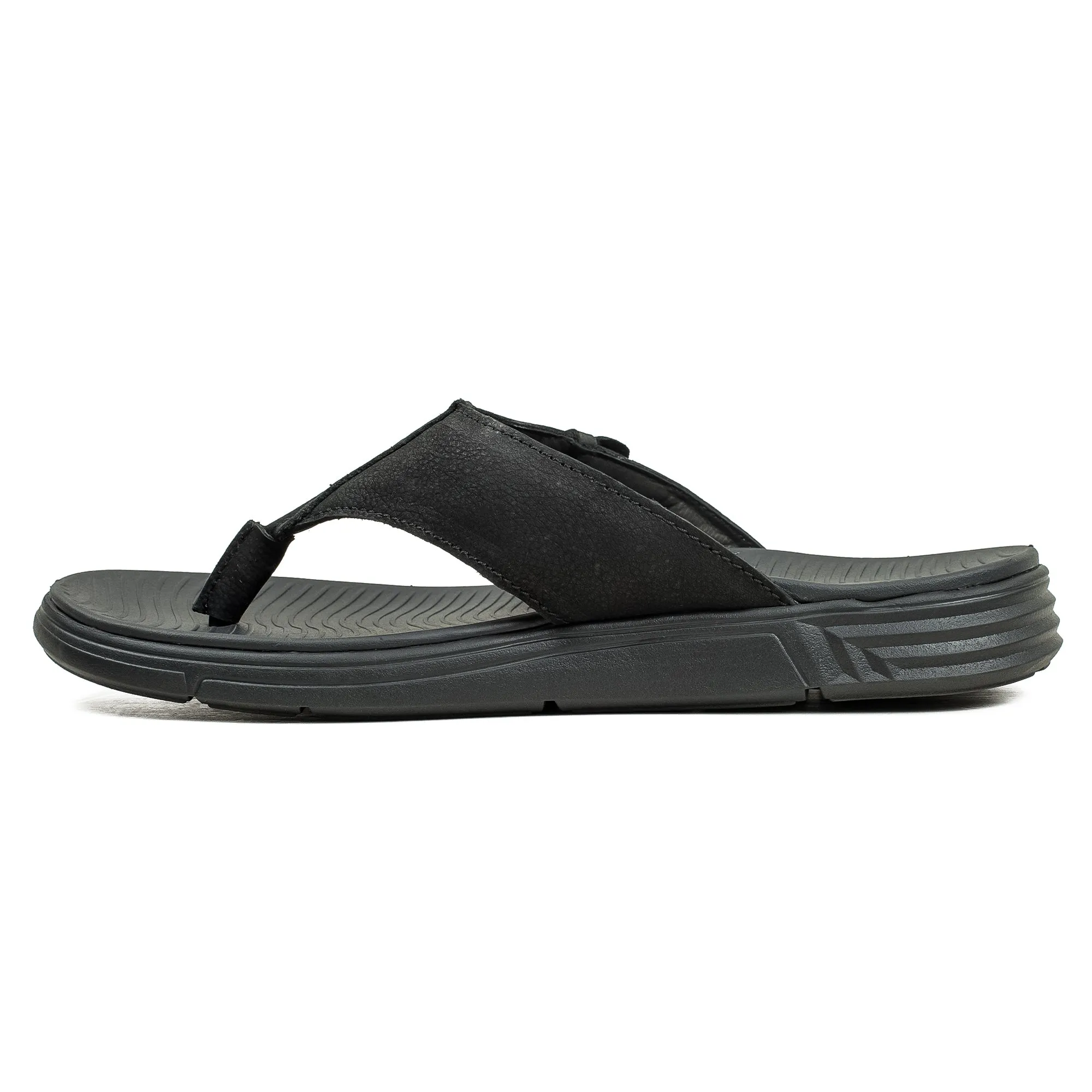 Vibrant Men's Black Nubuck Leather Toe-Post Sandal – Lightweight Phylon Sole & Cushioned Insole for Maximum Comfort & Style