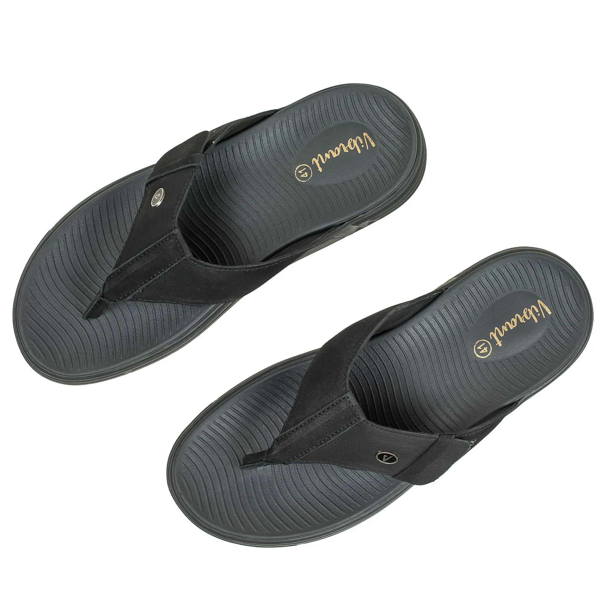 Vibrant Men's Black Nubuck Leather Toe-Post Sandal – Lightweight Phylon Sole & Cushioned Insole for Maximum Comfort & Style