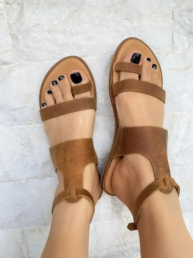 Women Slingback Black Leather Sandals