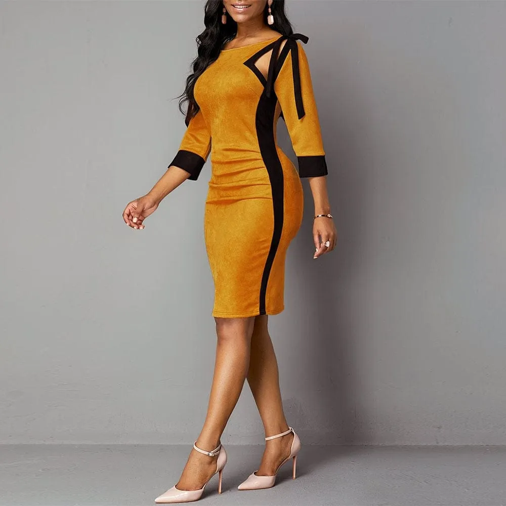 Women's Casual Slim Patchwork Office Pencil Bodycon Dresses