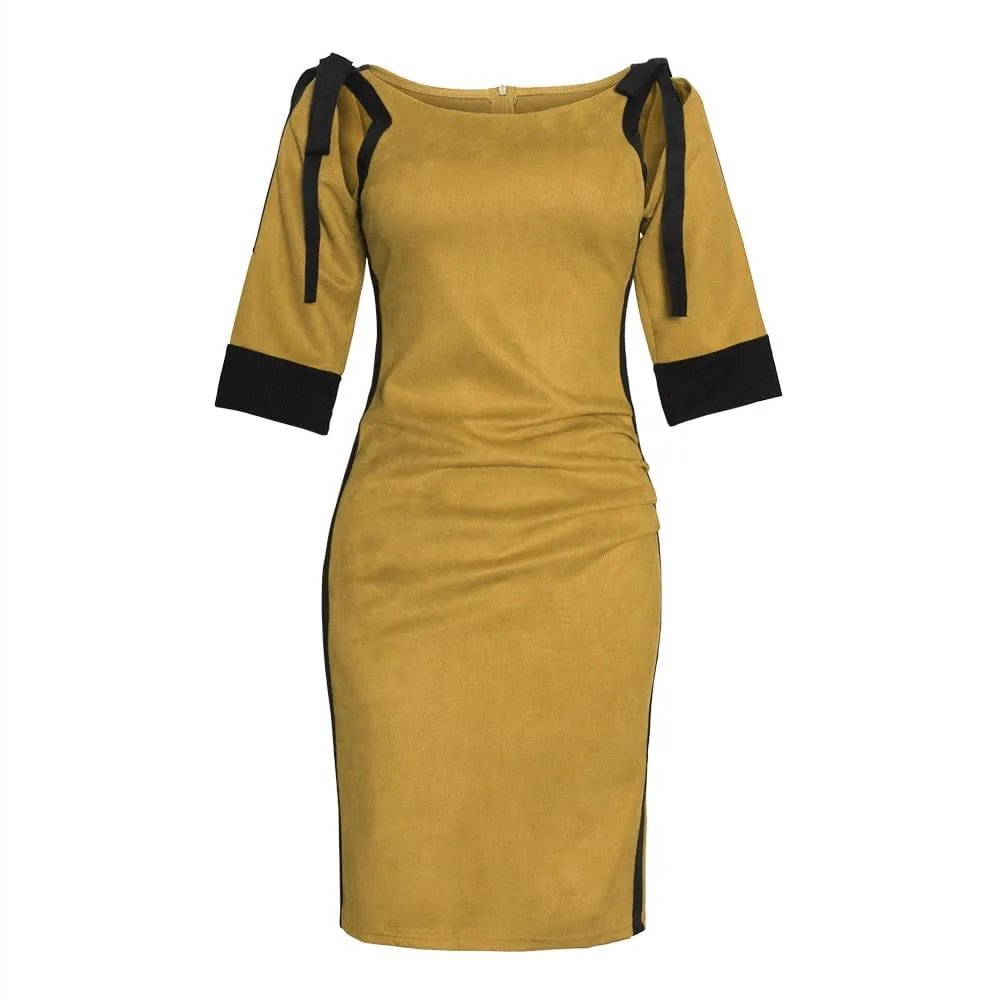 Women's Casual Slim Patchwork Office Pencil Bodycon Dresses