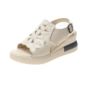Women's Hollow Leather Wedge Sandals