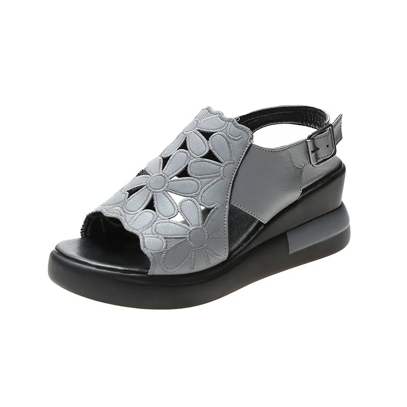 Women's Hollow Leather Wedge Sandals