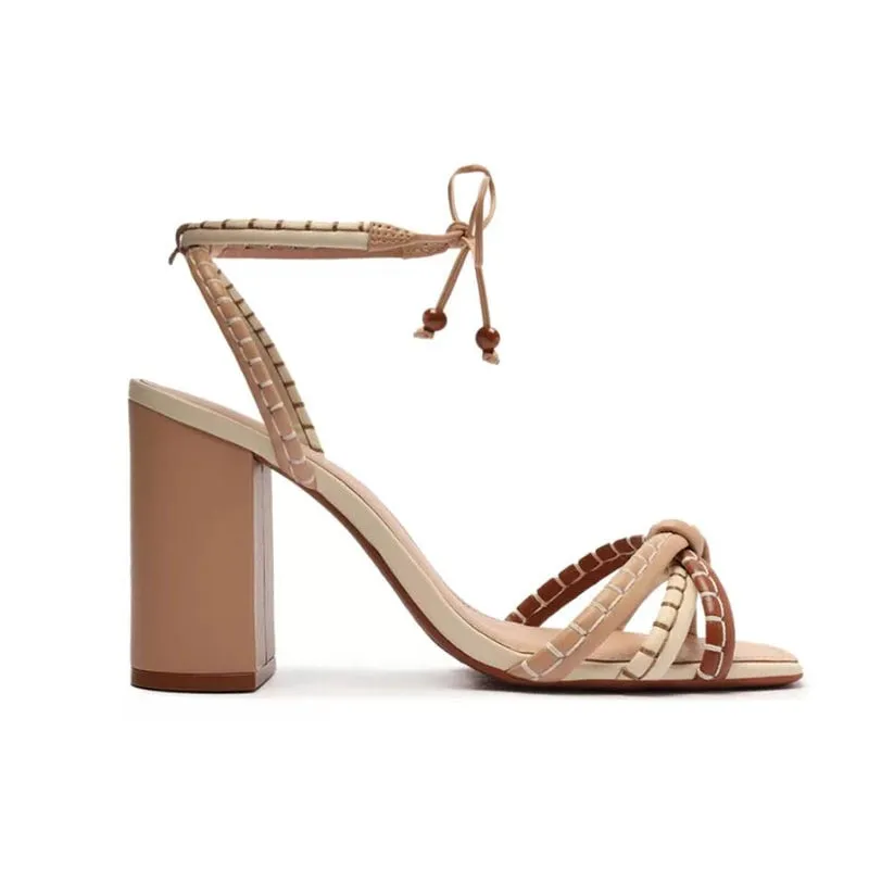 Women's Luxury Twist Woven Color Blocking Thick High Heel Sandals